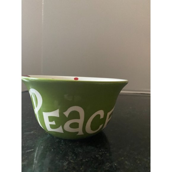 Magnolia Lane 6" Wide Polka Dot Bowl with Green, "PEACE" - Picture 4 of 8